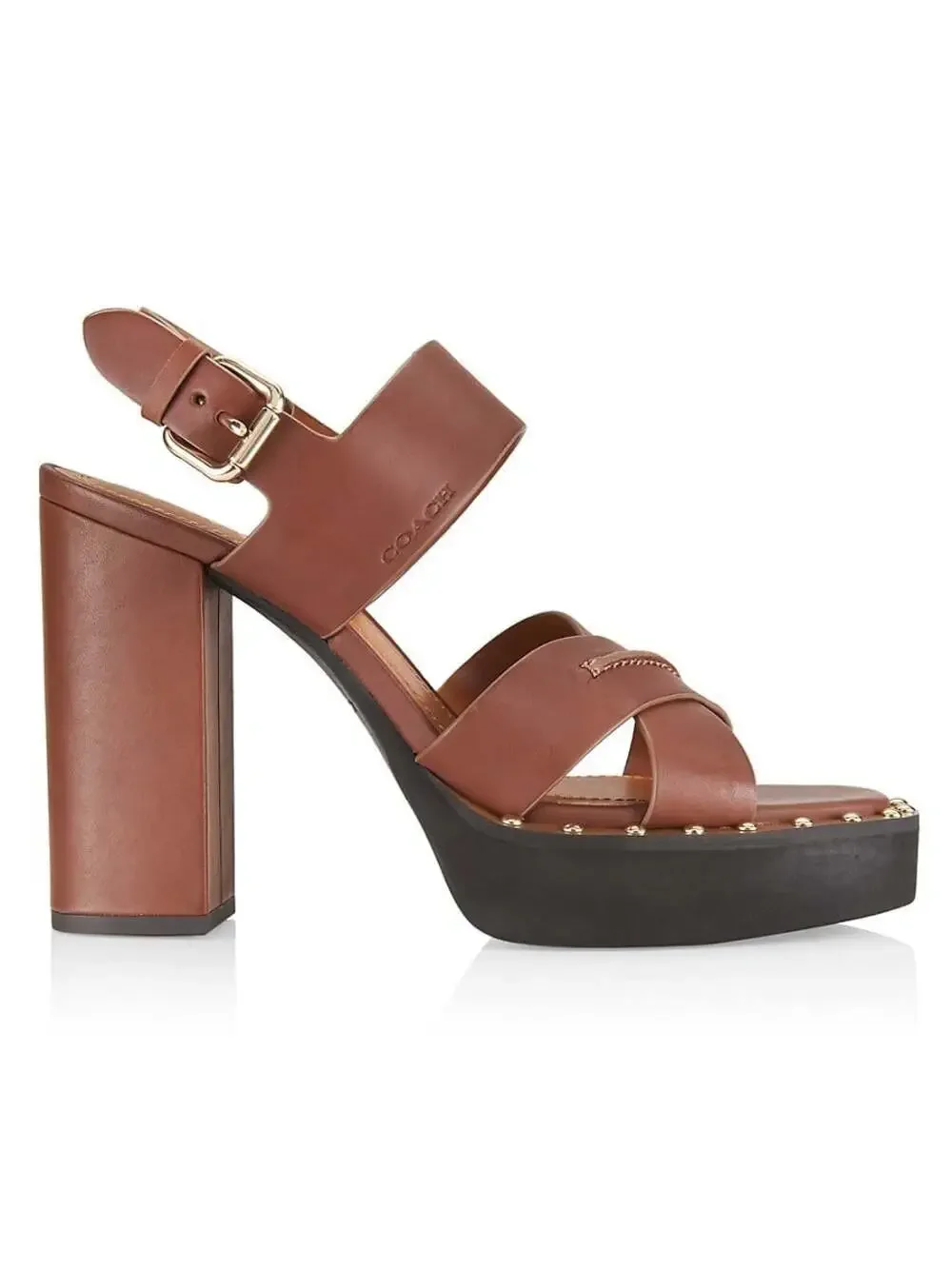 COACH Callie Platform Saddle Brown Leather Strappy Heels Sandals Women's Size 8B